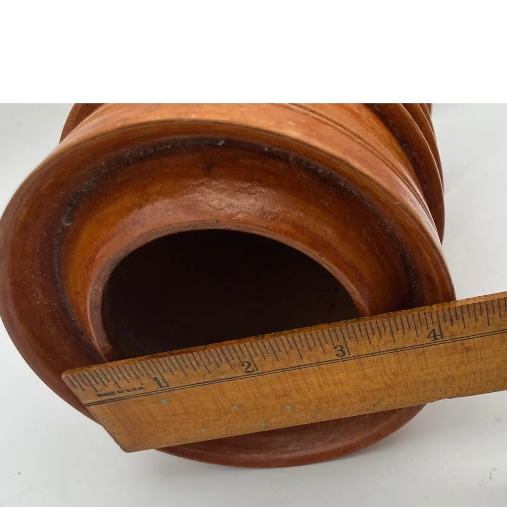 Vintage Hand Turned Tiered Ribbed‎ Wood Vase MCM Pedestal Organic